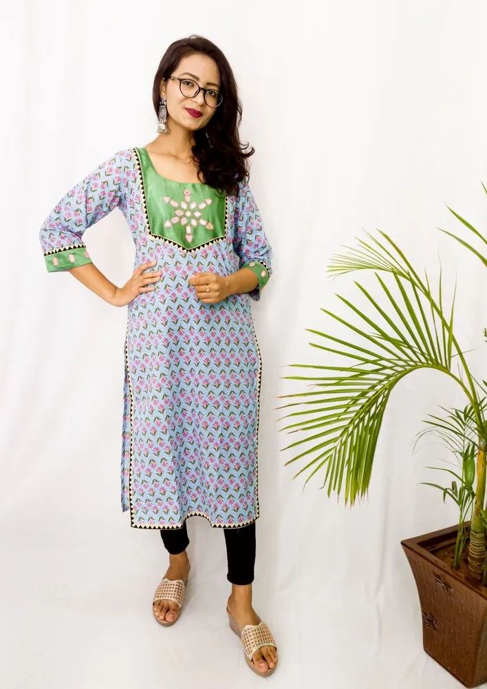 Long Straight Kurtis With Mirror Work