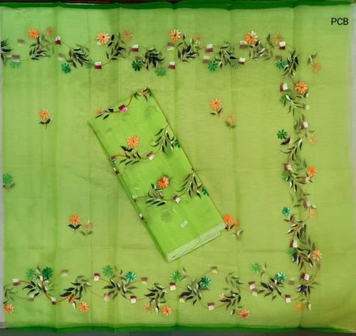 Green Hand Printed Kota Doria Unstitched Suit