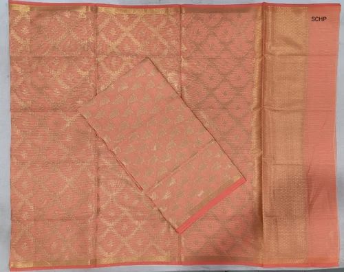 Casual Wear Orange Kota Doria Unstitched Suit