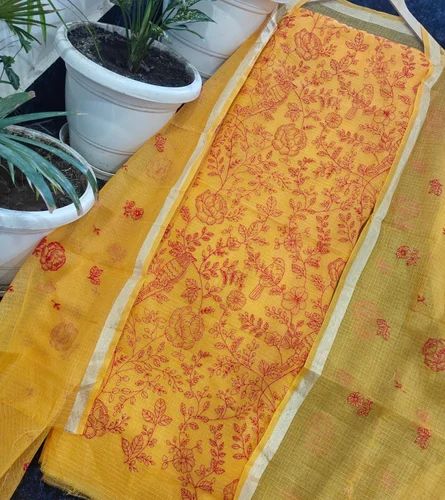 Floral Thread Embroidery Unstitched Kota Doria Ladies Suit