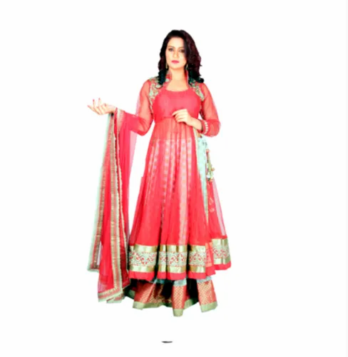 Chiffon Stitched Anarkali Suit, Dry clean