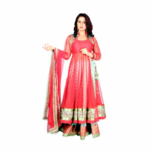 Chanderi Stitched Anarkali Suit, Machine wash