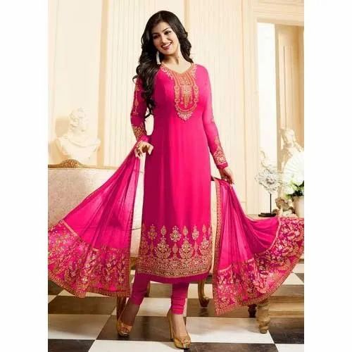 Pink Churidar Ladies Georgette Designer Suits, Wash Care: Dry Clean
