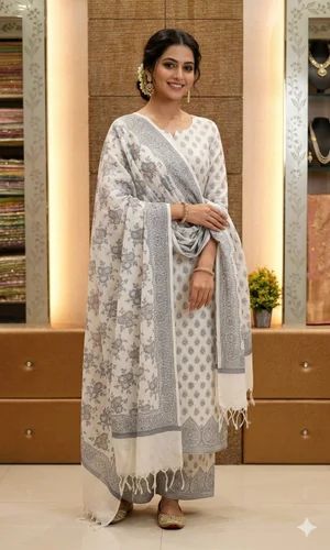 Banarasi Cotton Thread Abstract Buti Suit Fabric