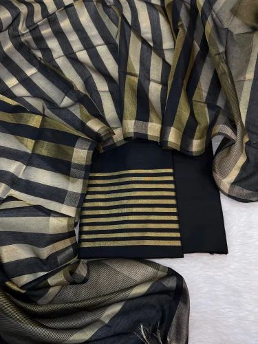 Banarasi Cotton Plain Suits With Zari Weaving Stripe