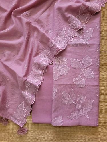 Cotton Applique Work Ladies Banarasi Suits, UNSTICHED SUIT