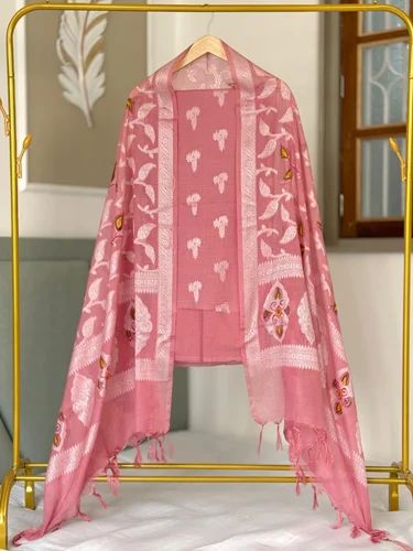 Unstitched Printed Banarasi Cotton Suit
