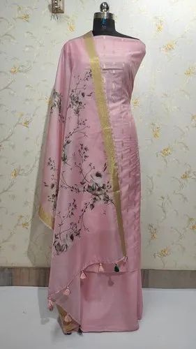 Party Wear Banarsi cotton silk suit, Work: Embroidery, Unstitched