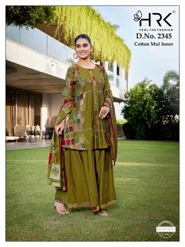 Ladies Anarkali Palazzo Suit, Cotton, Work: Printed
