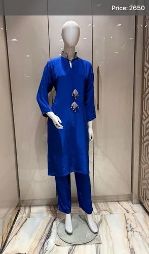 Handwork Embroidery Gol Daman Stitched Pant Suit Set, Work: Embroidered, Crepe