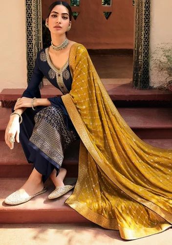 Indya XKS12120 Chinon Stitched Palazzo Suit, Work: Embroidered
