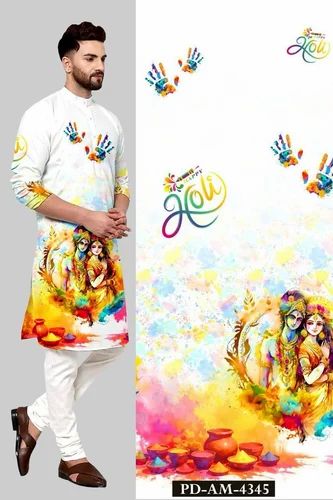 Cotton Printed Sherwani Suit, White