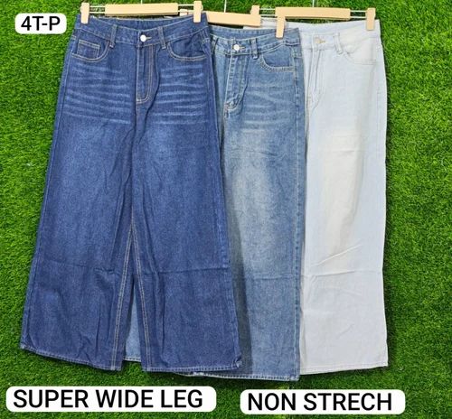 Denim Ladies Jeans, Blue, Wide Leg