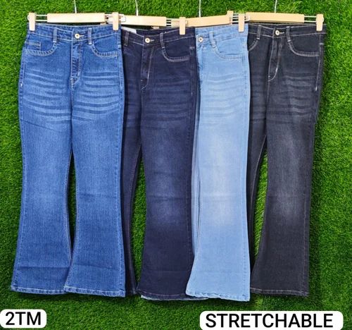 Solid Ladies Denim Jeans, Bell Bottom, 28
