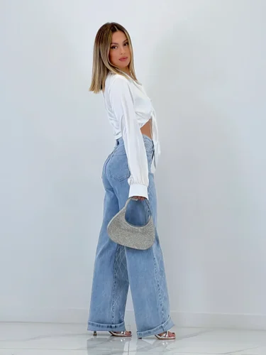 Enchanting Elegance High Rise Women Wide Leg Jeans, 32, Light Blue