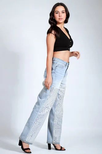 Bloom High Rise Women Wide Leg Jeans, 28, Light Blue