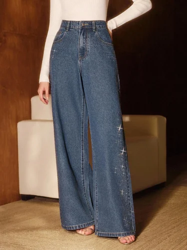 Diamond Mist High Rise Women Wide Leg Jeans, Antique Blue