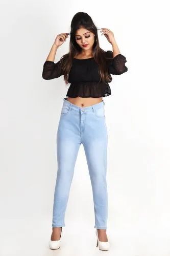 Formal Wear Poly-cotton Woman's Super High Waist 1 Button Ice Blue