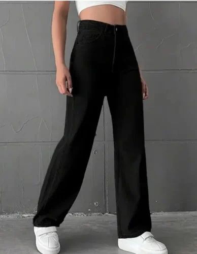 Black Self Design Bell Bottom Jeans For Women, Regular Fit