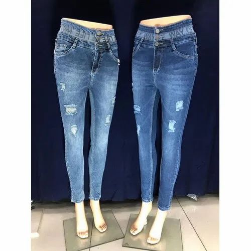 Zipper Skinny Ladies Denim Ripped Jeans