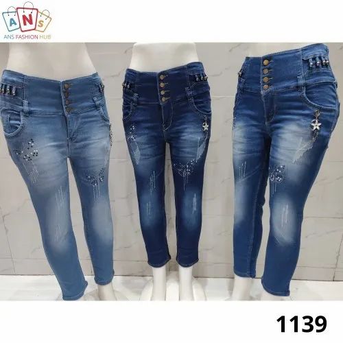 Regular High Rise Ladies Printed Jeans, Waist Size: 28