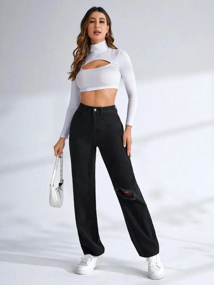 Wide Leg Ripped Jeans