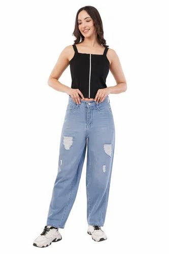 Vrone Women Blue Denim Ripped Jeans