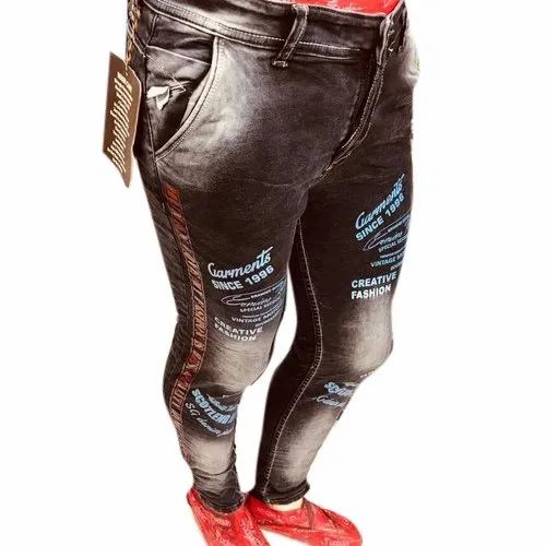 Slim Fit Casual Wear Mens Printed Denim Jeans, Waist Size: 40