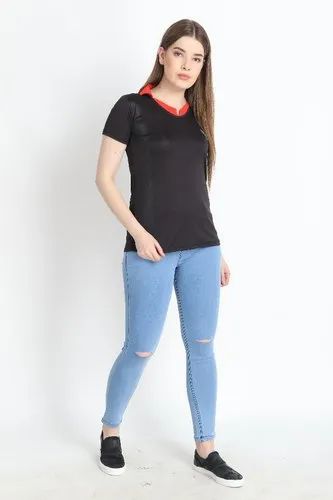 ZXN Clothing Women Premium Stretchable Slim Fit rugged Ice blue Denim Jeans