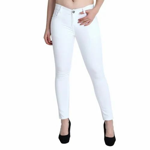 Regular mid rise ZXN Clothing Women Premium Stretchable Slim Fit White Denim Jeans