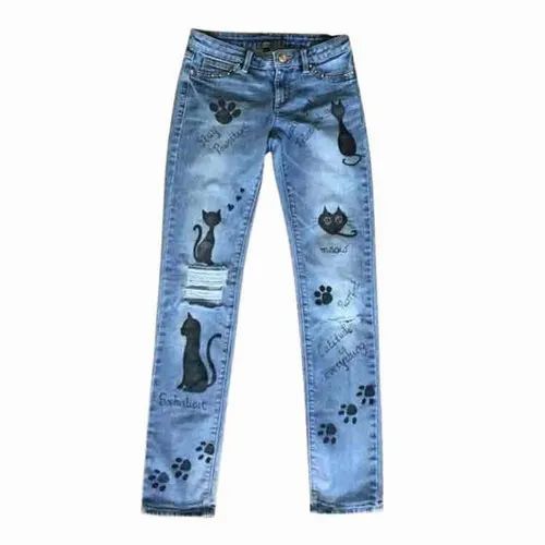 Cat Print Ladies Jeans