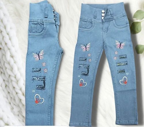 Regular Printed Jeans For Girls, Button