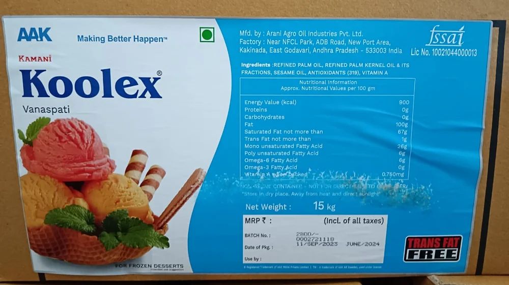 AAK Koolex Vanaspati Oil - 15 Kg Box