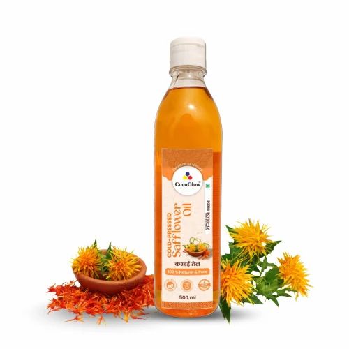 CocoGlow Cold Pressed Safflower Oil - 500 ml, Kacchi Ghani Lakdi Ghana Oil