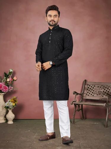 Embroidered Mens Kurta Pajama, Cotton