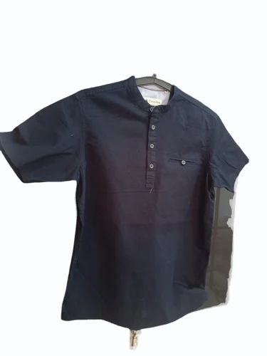 Solid Men Black Cotton Kurta T Shirt