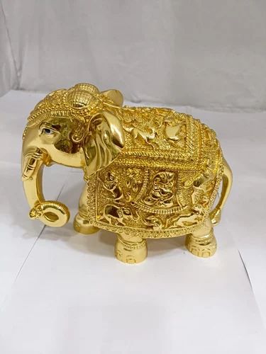 Golden Fiber Gold Gajalaxmi Elephant Statue, For Interior Decor