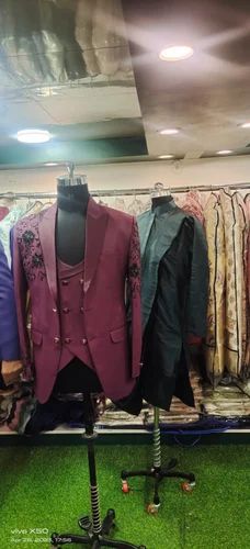 Maroon 3 piece Mens Wedding Suit, Cotton