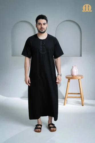 Poly Cotton Men Black Zerouki Half Sleeve Thobe