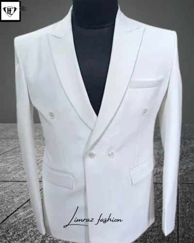 Mens White Double Breasted Suits for Wedding Party Reception by Limraz Fashion