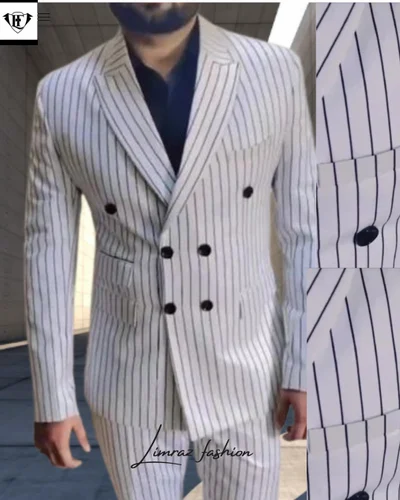 2 piece White Double Breasted Pinstripe Suit for Men Formal and Business Wear