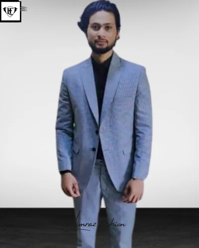 3 piece Light Blue Striped Suit for Men Formal Office Party Wear