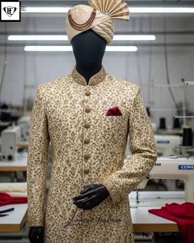 Premium Hand Embroidered Ivory Sherwani with Matching Turban Limraz Fashion Exclusive