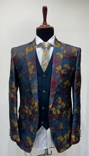 Printed 5 Piece Men Wedding Suit, Polyester
