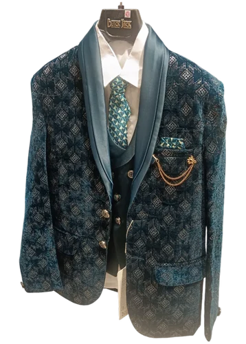 3 piece Blue Men Wedding Suit, Cotton Blend