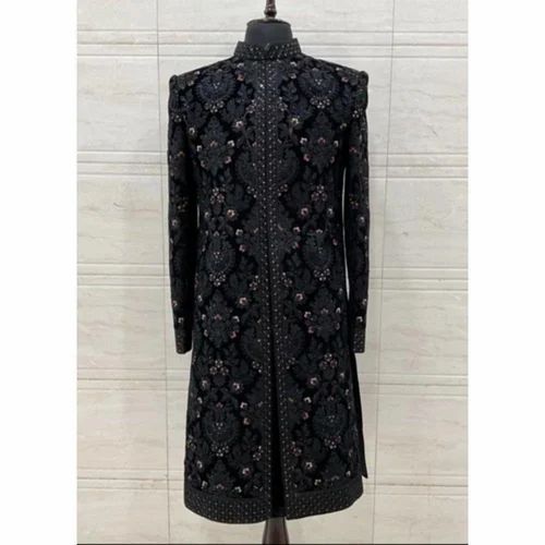 Black Embroidered Sherwani, Velvet