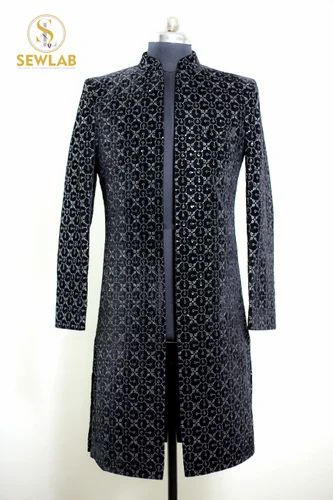 Black Thread Sequins Embroidered Indo Western Sherwani