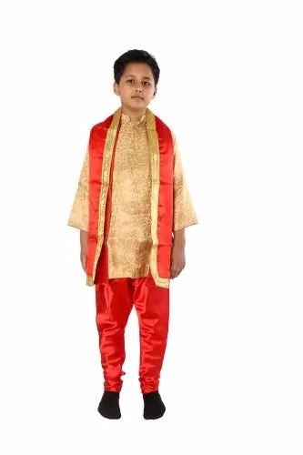 Achkan Churidar Suit For Boy In Golden And Red Combination