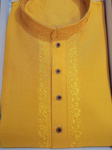 Men Yellow Embroidered Kurta Pajama Set