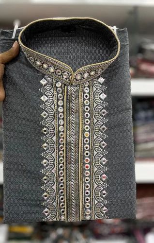 Cotton Jacquard Embroidery Work Mens Kurta Pajama Set